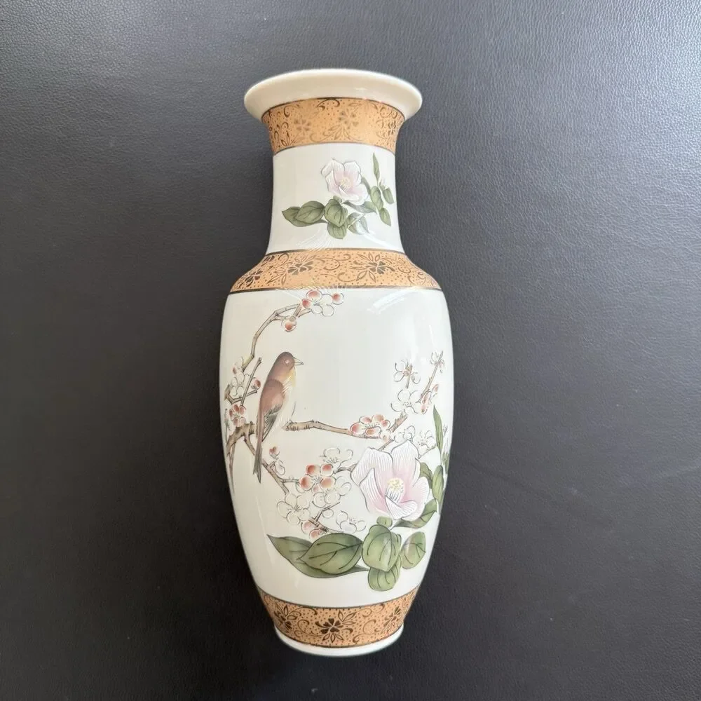 Vintage Yamaji Japanese Porcelain Vase - Pink Floral & Gold Moriage - 10.5